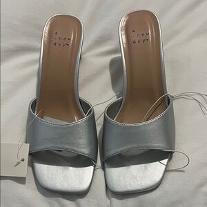 a new day Silver Slide Heels new in box